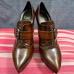 Stuart Weitzman Leather Buckle Brown POINTY TOE Pump Heels 7M